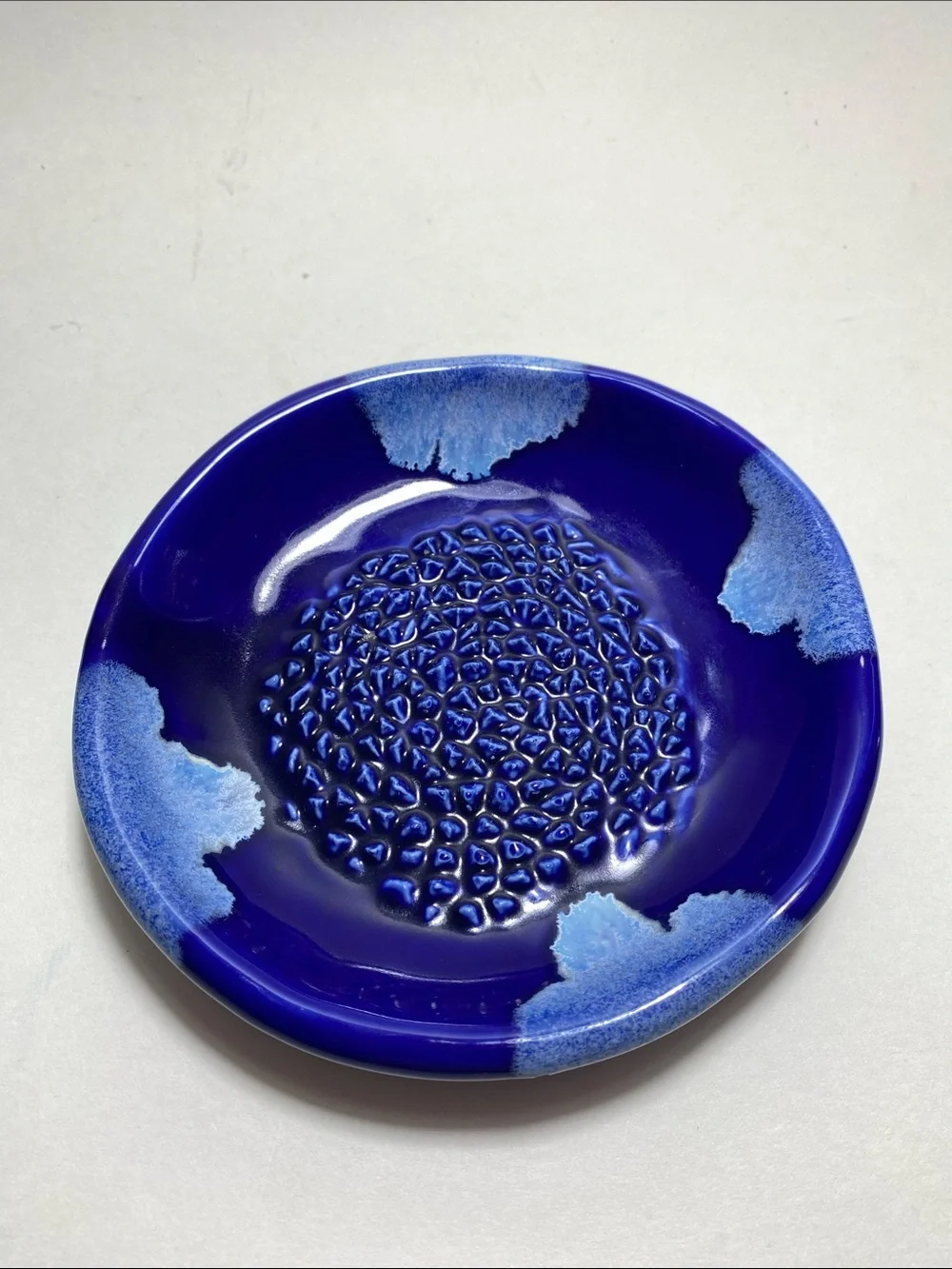BonCera Ceramic Garlic Grater Plate Blue Ocean Stoneware Hand-Made Dish Only